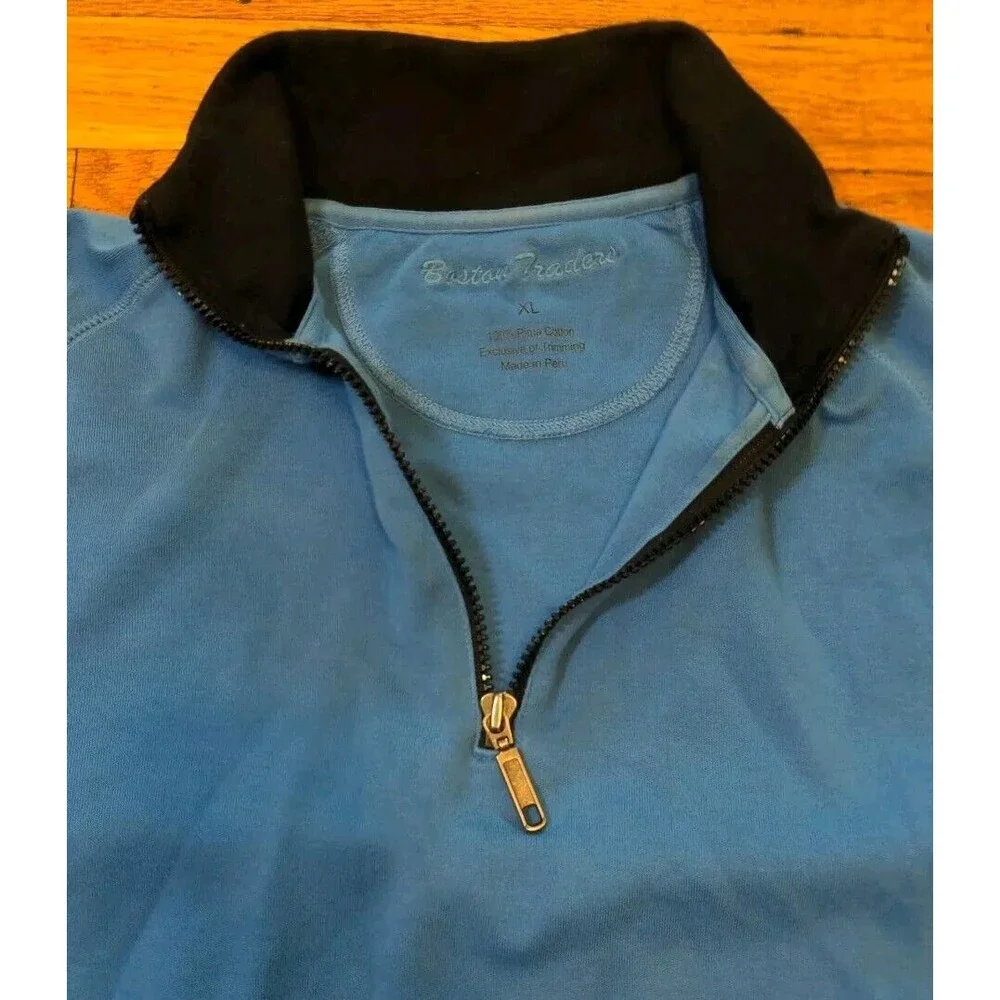 Boston Traders Men's 1/4 Zip Pullover PIMA Cotton Blue XL Long Sleeved Shirt